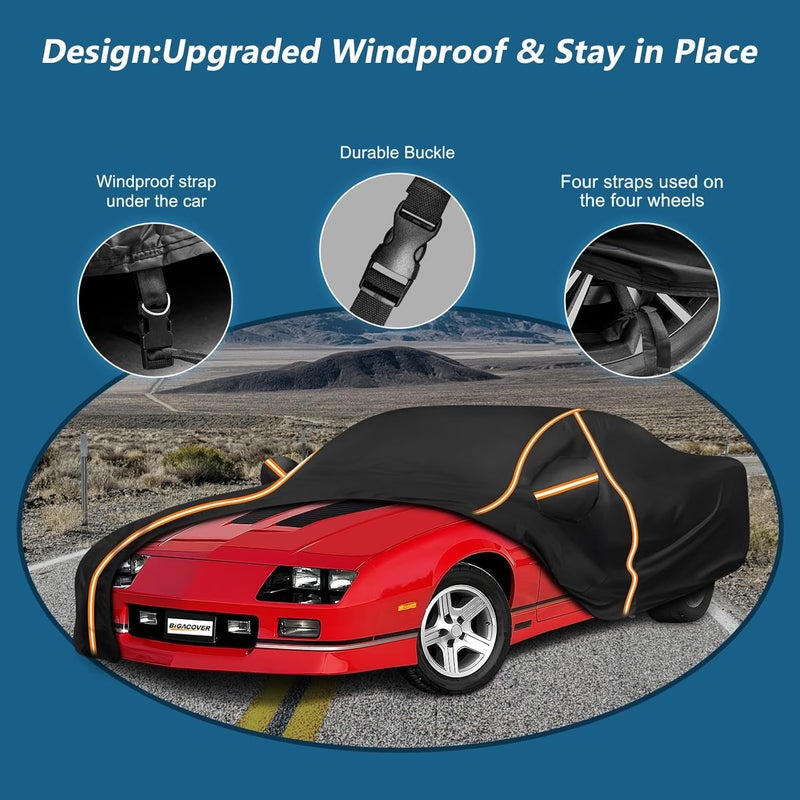 BIGACOVER Car Cover for Chevy Camaro 1982-2002, Waterproof 210D Oxford Cloth and Cotton Cover Outdoor Full Car Covers with Zipper Windproof Heavy Duty All Weather with Wind, Sun, UV and Dust Protectio - Image 3